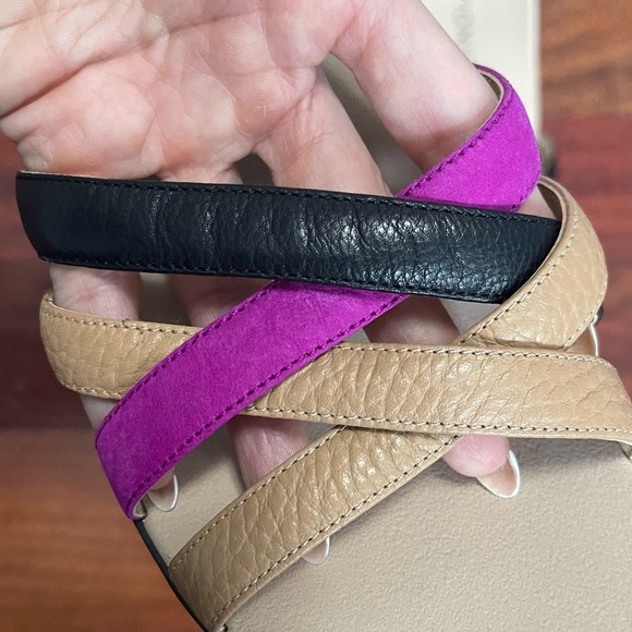 Vionic Dava Leather Sandals Size 7 Flats Strappy Summer Black Tan Purple - Picture 6 of 11